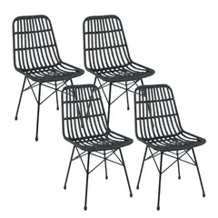 PANDALINO - Pack 4 Sillas Grecia - Diseño en Rattan color Negro