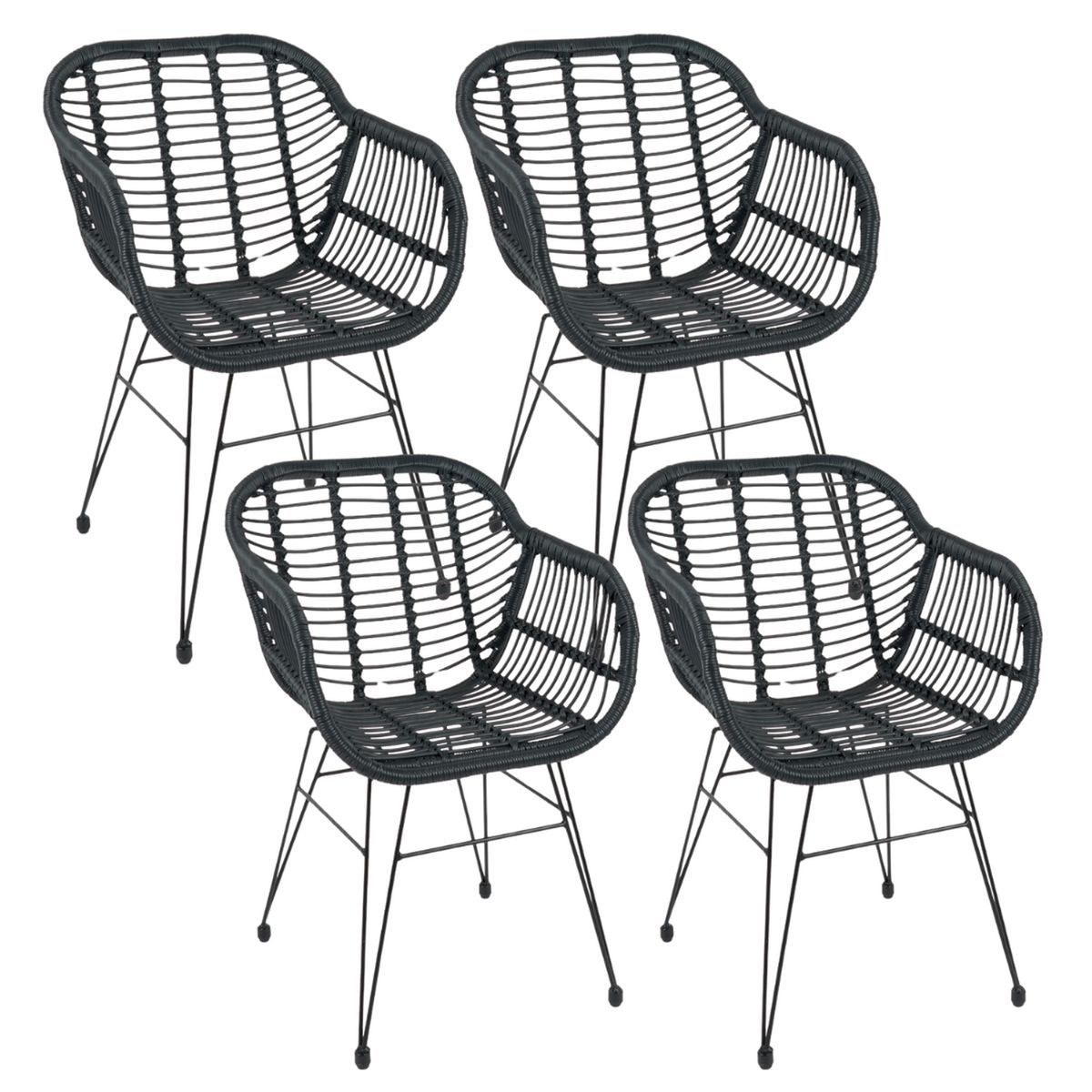 PANDALINO - Pack 4 Butacas Grecia - Diseño en Rattan Negro