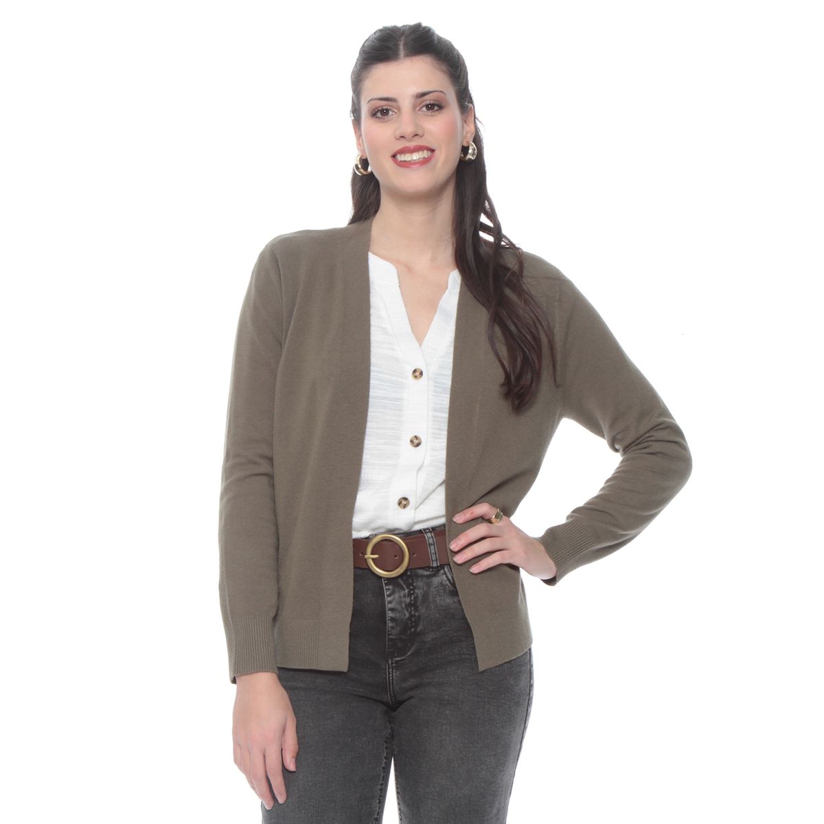 WADOS - CHALECO MANGA LARGA SOLIDO ABIERTO EN DELANTERO