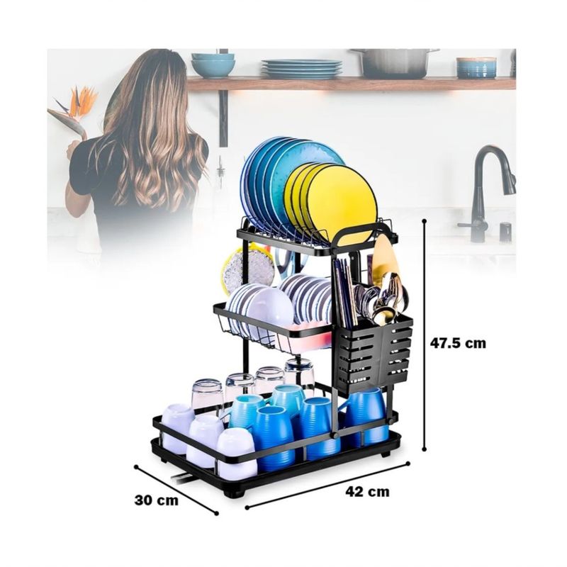 ANGELES DEL HOGAR - ESCURRIDOR DE PLATOS VASOS ESTANTE ORGANIZADOR 3 NIVELES