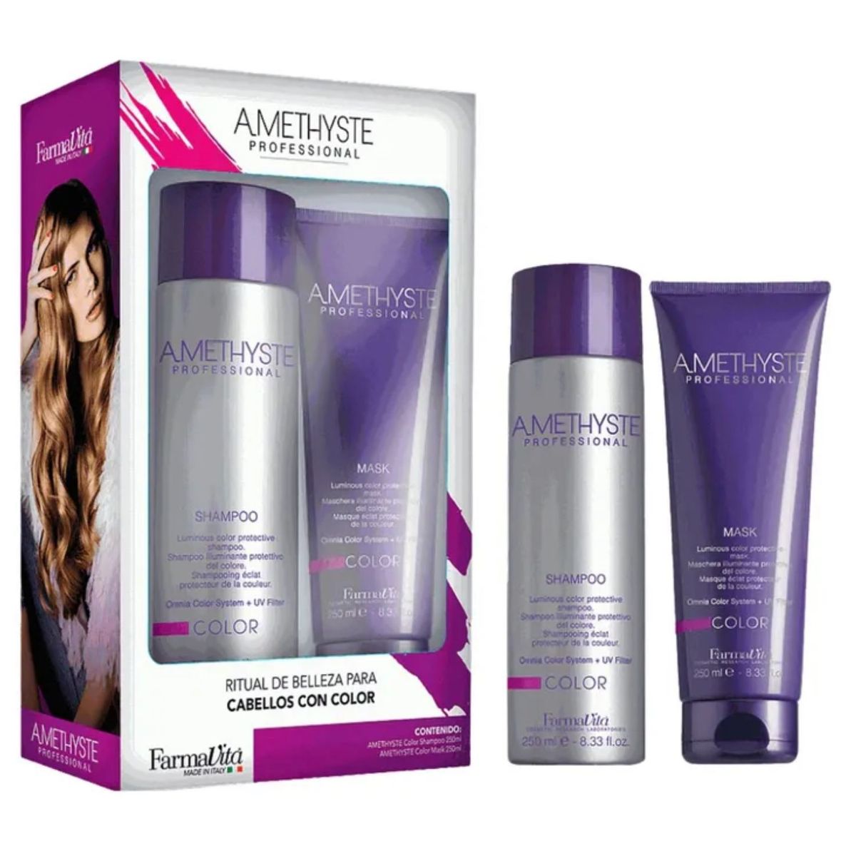 FARMAVITA - Pack Farmavita Amethyste Color Shampoo Mask 500ml  Suavidad y Brillo