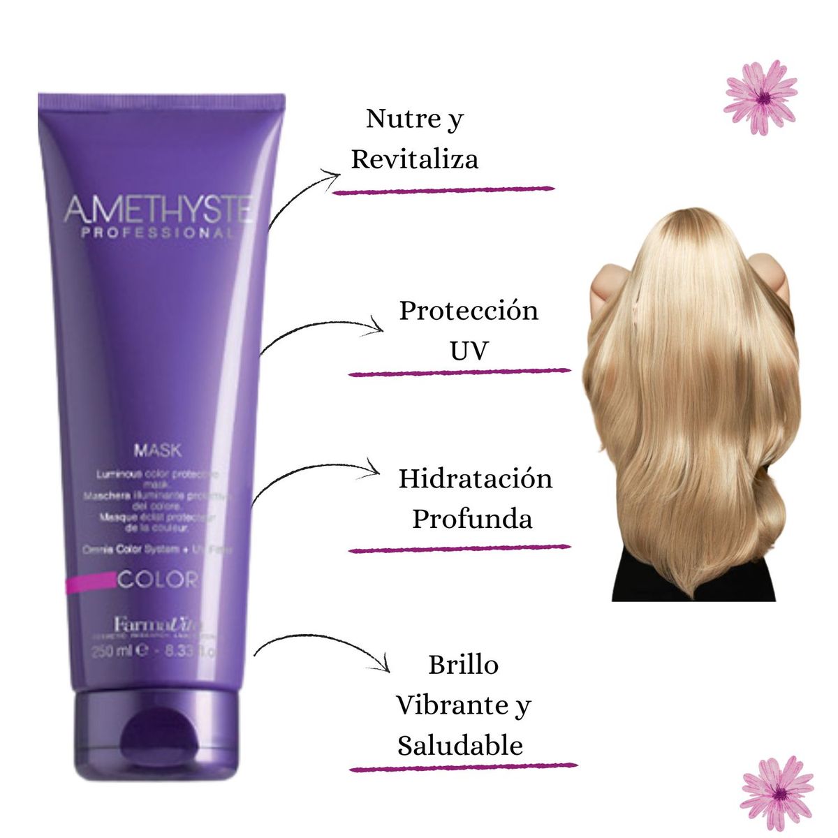 FARMAVITA - Pack Farmavita Amethyste Color Shampoo Mask 500ml  Suavidad y Brillo