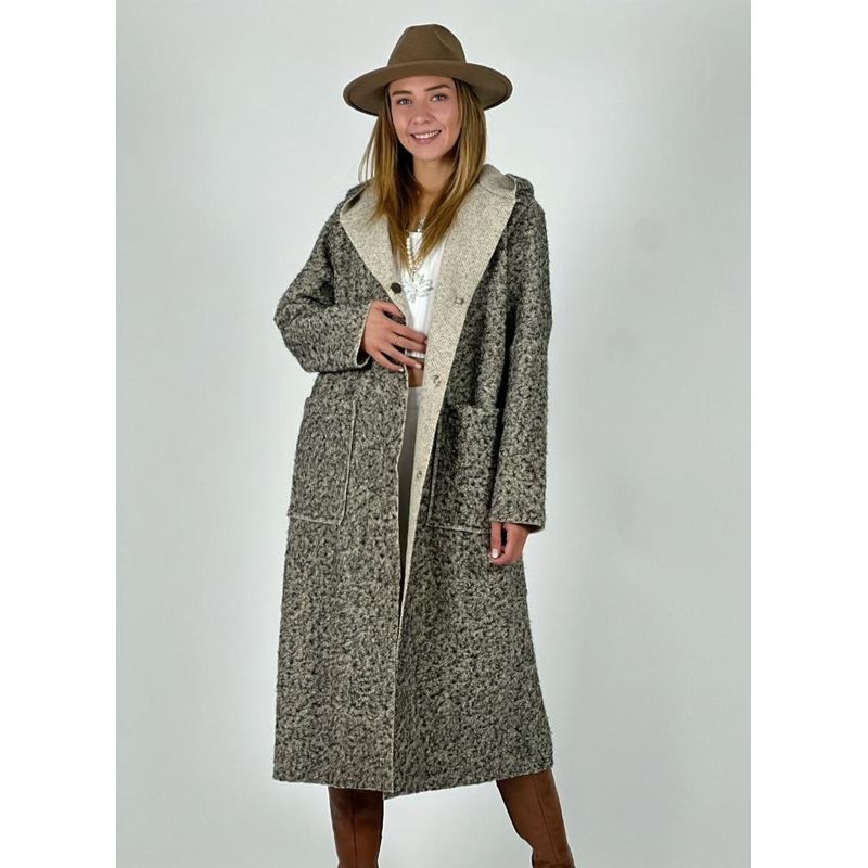 ENIGMATICA BOUTIQUE - Abrigo Bucle con Botones y Capucha Beige