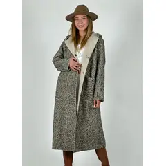 ENIGMATICA BOUTIQUE - Abrigo Bucle con Botones y Capucha Beige