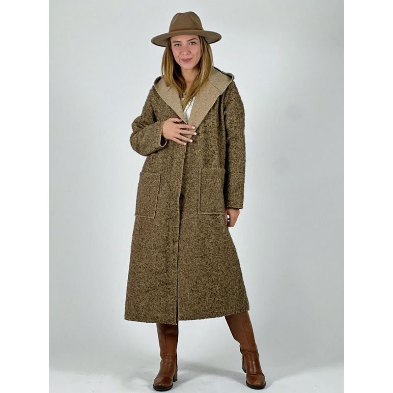 ENIGMATICA BOUTIQUE - Abrigo Bucle con Botones y Capucha Beige