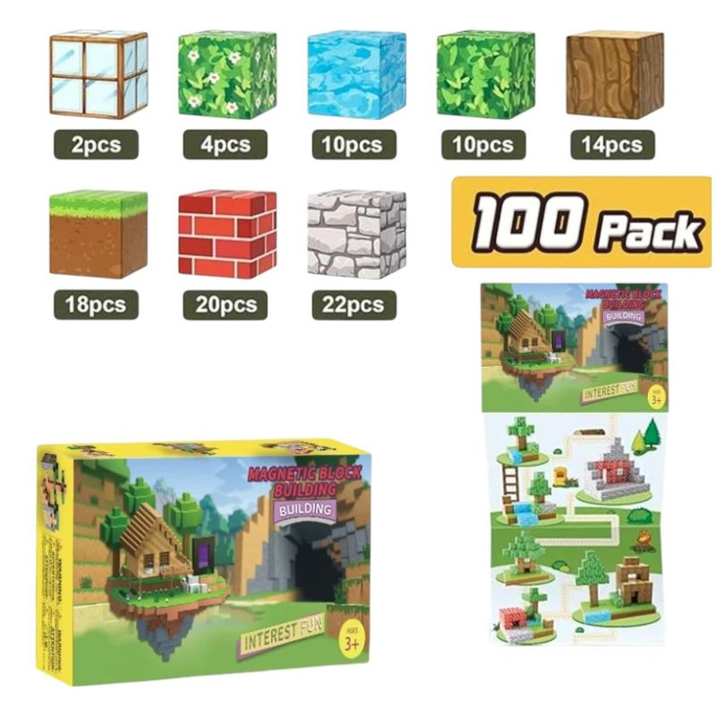 GENERICO - Juguete Magnético De Minecraft 100 Unidades Bloques