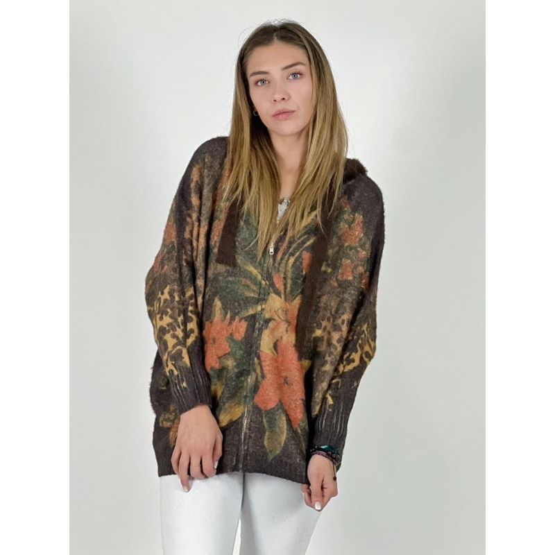 ENIGMATICA BOUTIQUE - Polerón Cashmere con Cierre Diseño Estampado Negro