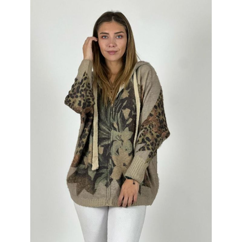 ENIGMATICA BOUTIQUE - Polerón Cashmere con Cierre Diseño Estampado Negro