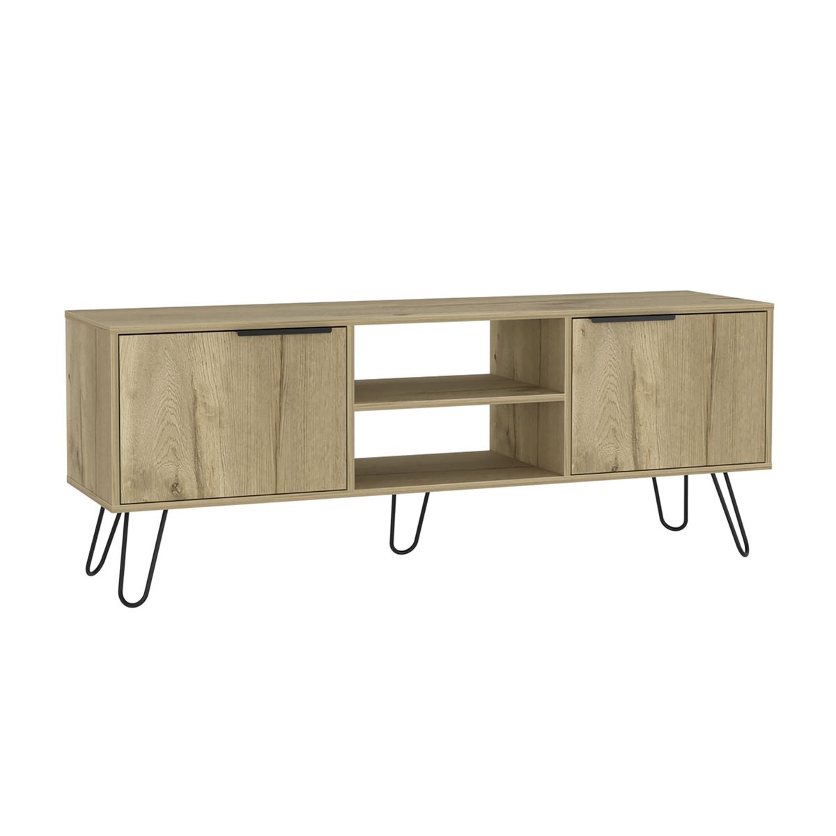 FMFURNITURE - Rack Tv 65 2 Puertas Café Claro Y Negro