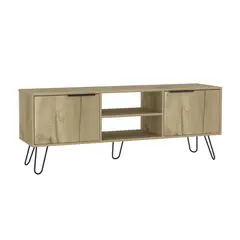 FMFURNITURE - Rack Tv 65 2 Puertas Café Claro Y Negro