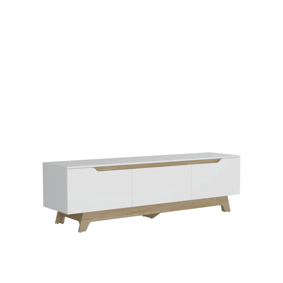 FMFURNITURE - Rack Tv 80 2 Puertas 1 Cajon Blanco Y Cafe Claro