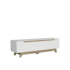 FMFURNITURE - Rack Tv 80 2 Puertas 1 Cajon Blanco Y Cafe Claro