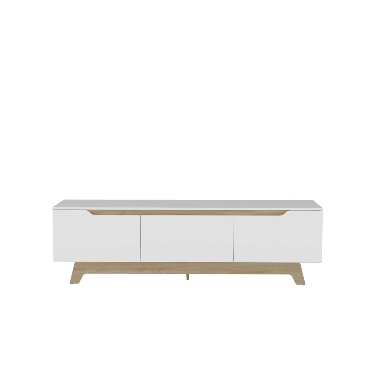 FMFURNITURE - Rack Tv 80 2 Puertas 1 Cajon Blanco Y Cafe Claro