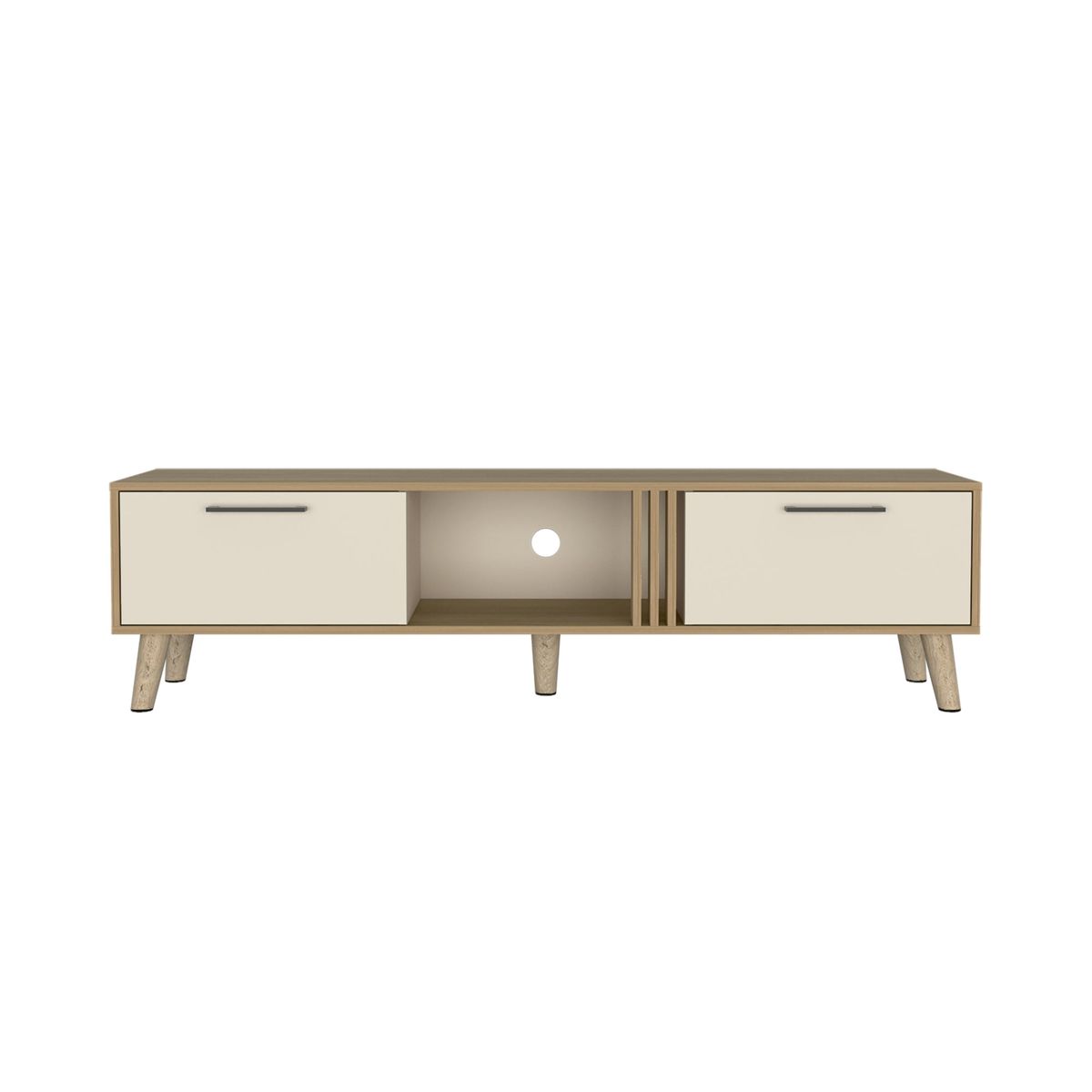FMFURNITURE - Rack Tv 65 2 Puertas 160X43X35 Cm Cafe Claro Y Beige