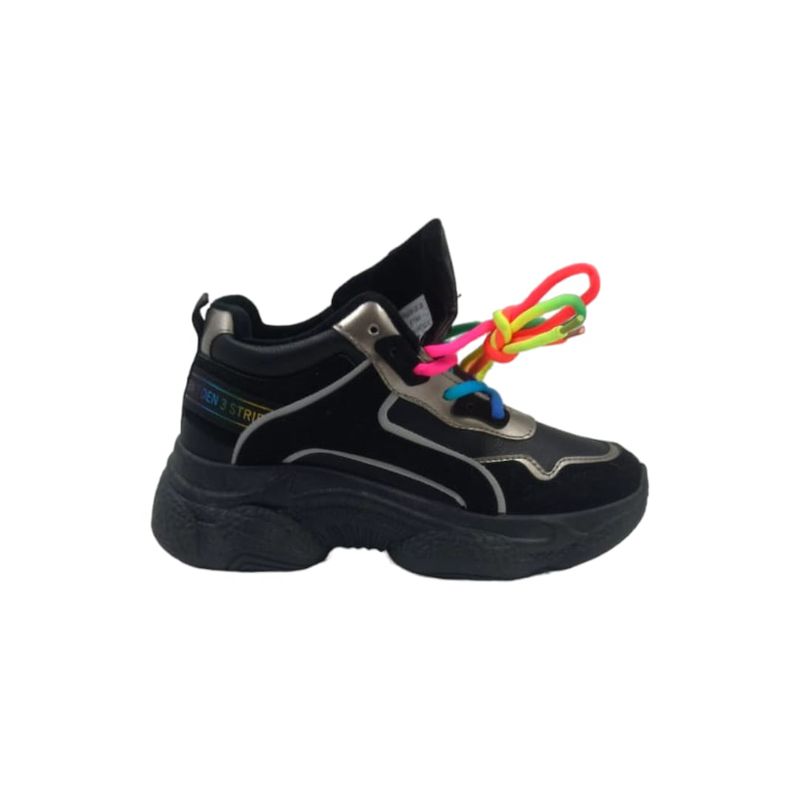 HERIEL - Zapatilla Negra Cordones Multicolor