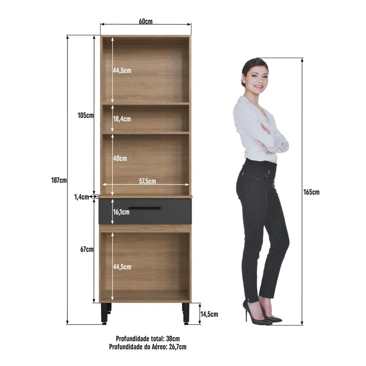 AMUV - KIT COCINA 60 CM GRAFITO 4 PUERTAS 1 CAJON