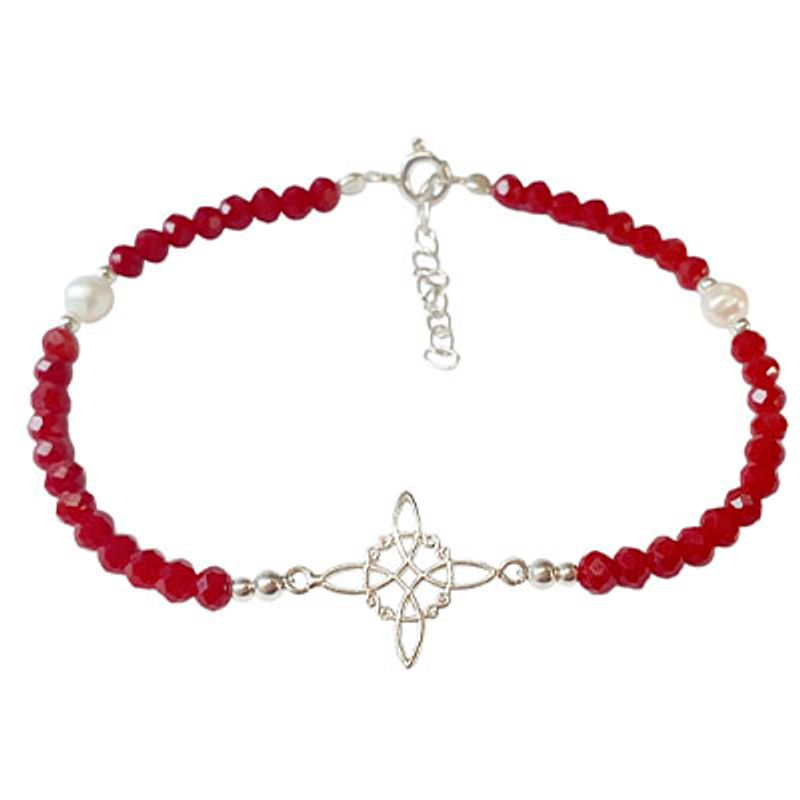 GENERICO - Pulsera Roja nudo de brujas Plata 925 con Cristales Amuleto