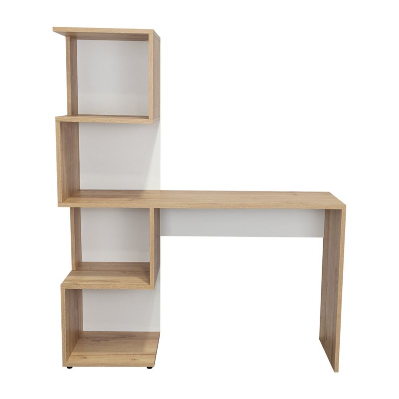 FMFURNITURE - Escritorio Bibloteca 1426X120X418 Cm Café Claro Y Blanco
