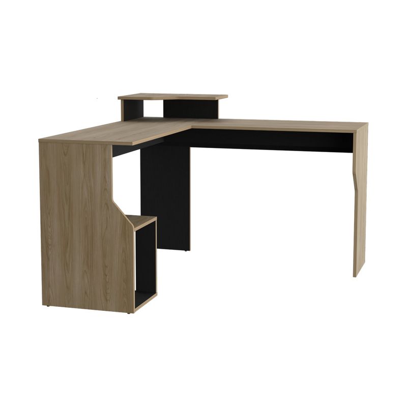 FMFURNITURE - Escritorio En L 906X130X130 Cm Cafe Claro Y Negro
