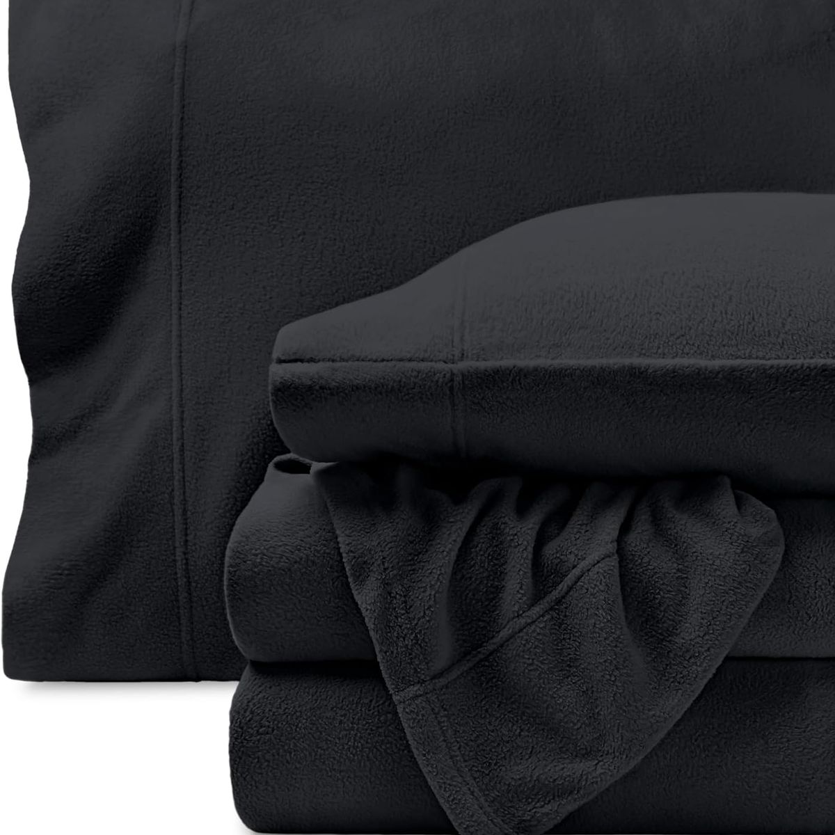 GENERICO - JUEGO DE SABANAS DE POLAR UNICOLOR NEGRO DE 1.5 PLAZA TF