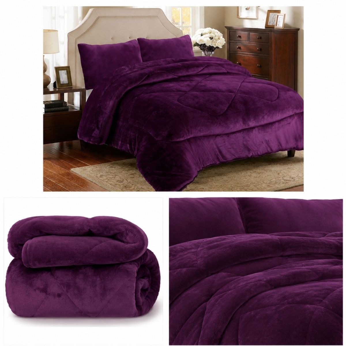 GENERICO - Cubrecama de Invierno Plush con Chiporro 1,5 plaza Morado