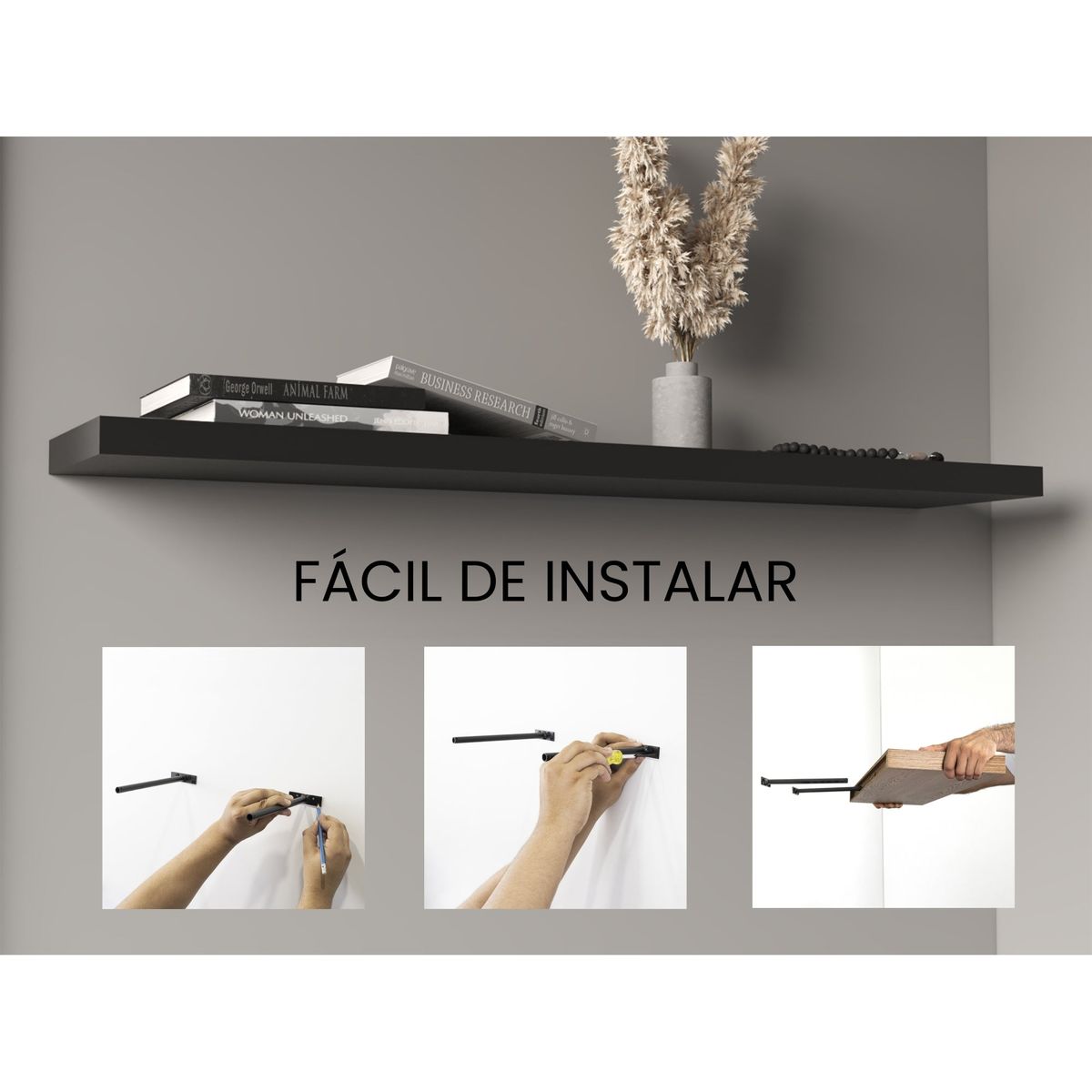 FMFURNITURE - Repisa Flotante 120X25X38 Cm Negro X1 Unidad