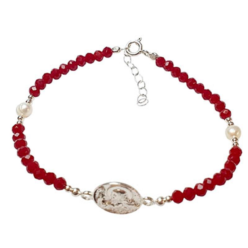 GENERICO - Pulsera Roja San Benito de Plata 925 con Cristales