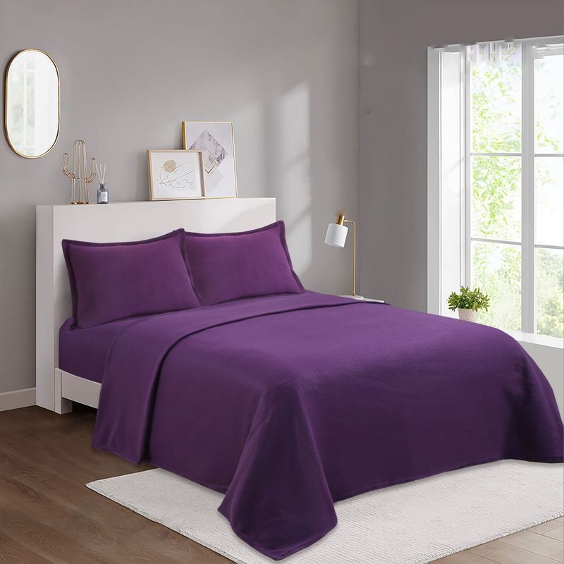 GENERICO - JUEGO DE SABANAS DE POLAR UNICOLOR MORADO KING TF
