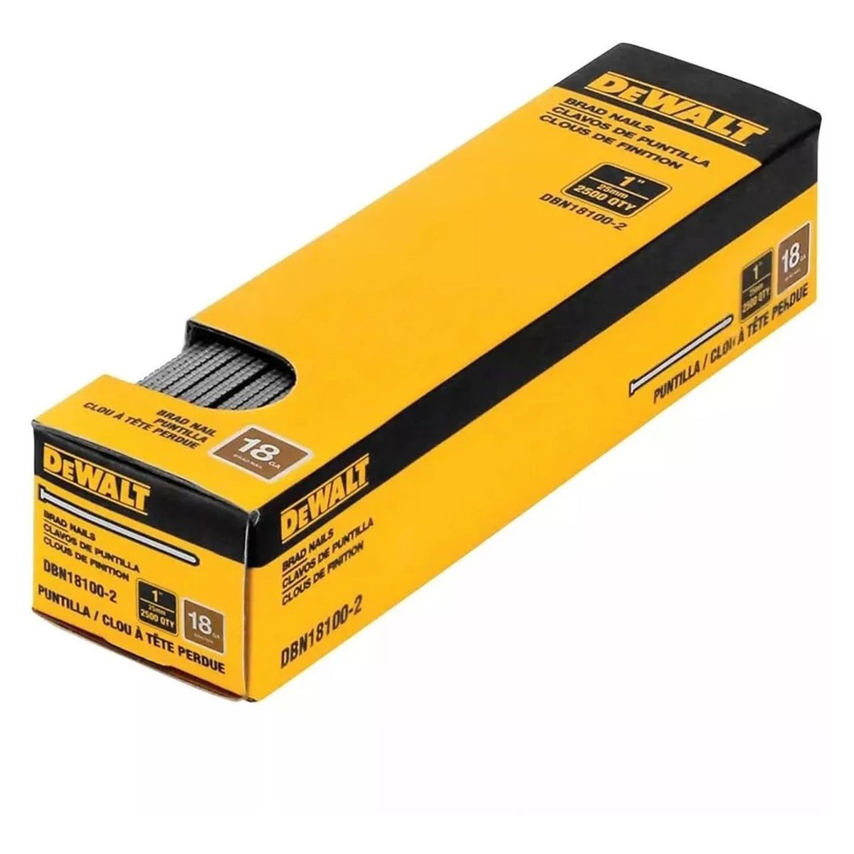 DEWALT - Caja De 2500 Clavos De Puntilla 18ga 1 Dewalt Dbn18100-2 Eo