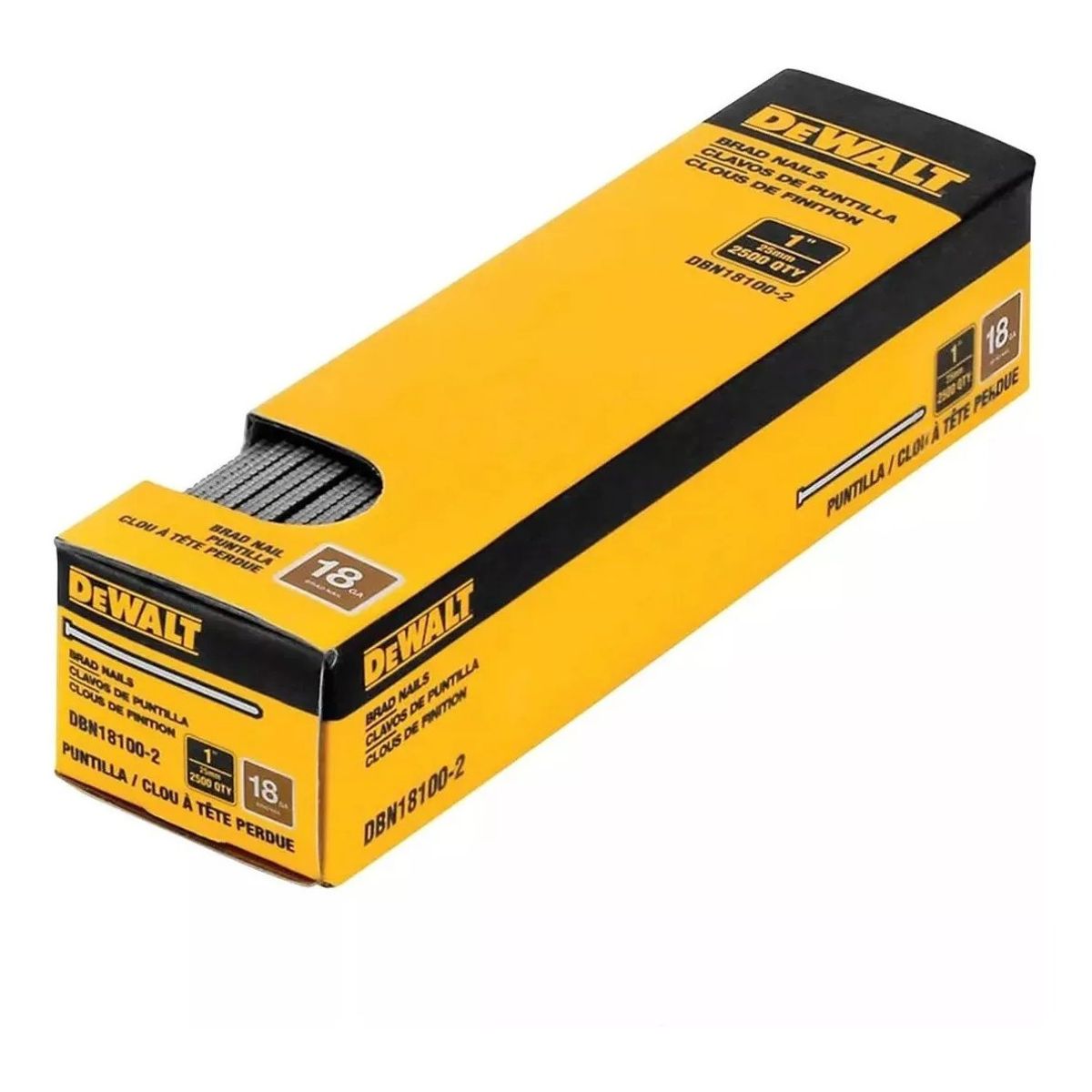 DEWALT - Caja De 2500 Clavos De Puntilla 18ga 1 Dewalt Dbn18100-2 Eo