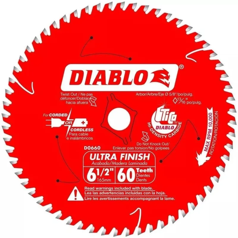 DIABLO - Disco Sierra Circular 6 1/2 Diablo 60 Dientes Fino E.o.