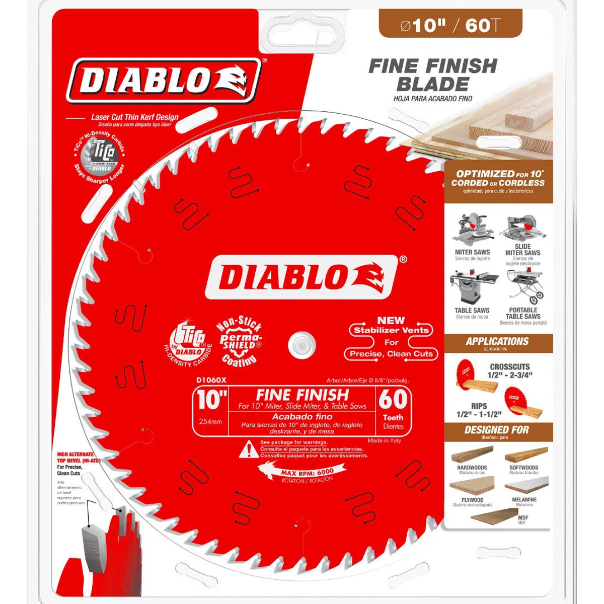 DIABLO - Disco Sierra Diablo 10'' 60 Dientes Corte Fino E.o.