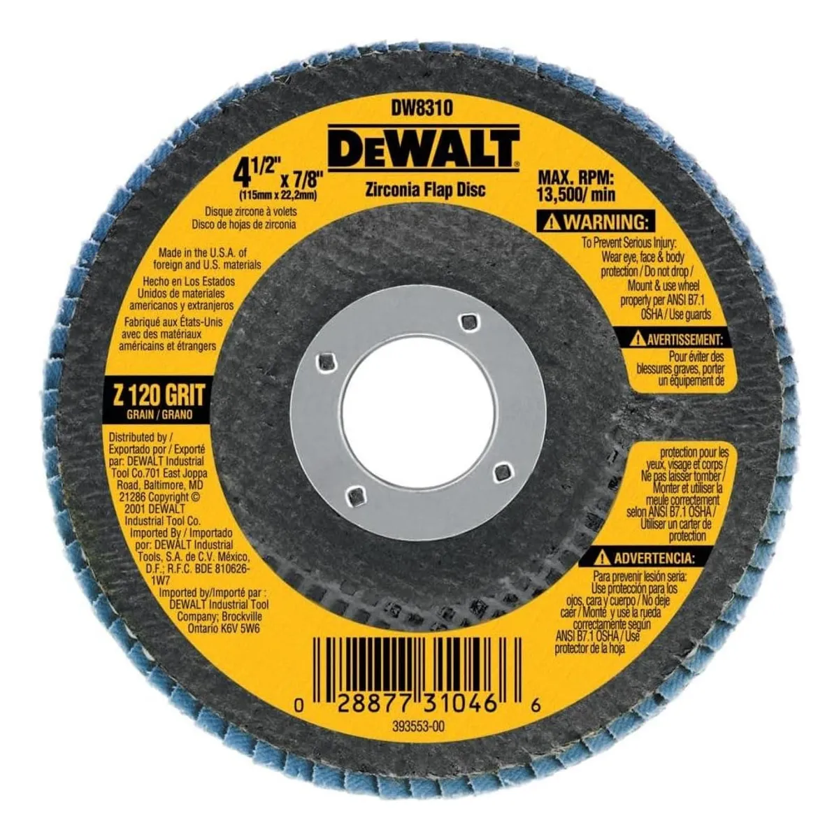 DEWALT - Disco Laminado De Zirconio 4-1/2 X 7/8 Z120 Dewalt.- E.o