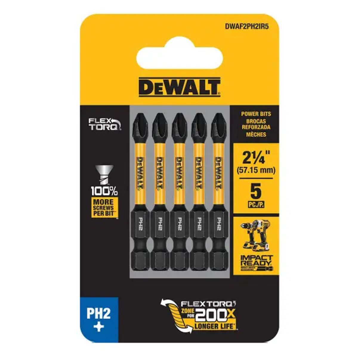DEWALT - Set 5 Puntas Phillips 2-1/4 Flextorq DEWALT DWAF2PH2IR5