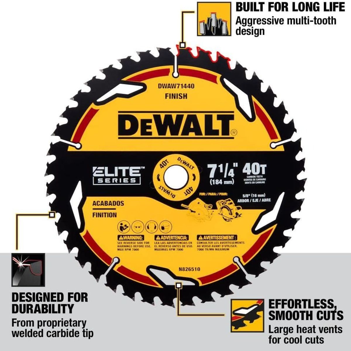 DEWALT - Disco Sierra Circular, 7 1/4 Pulgadas 40 Dientes Dewalt- E.o