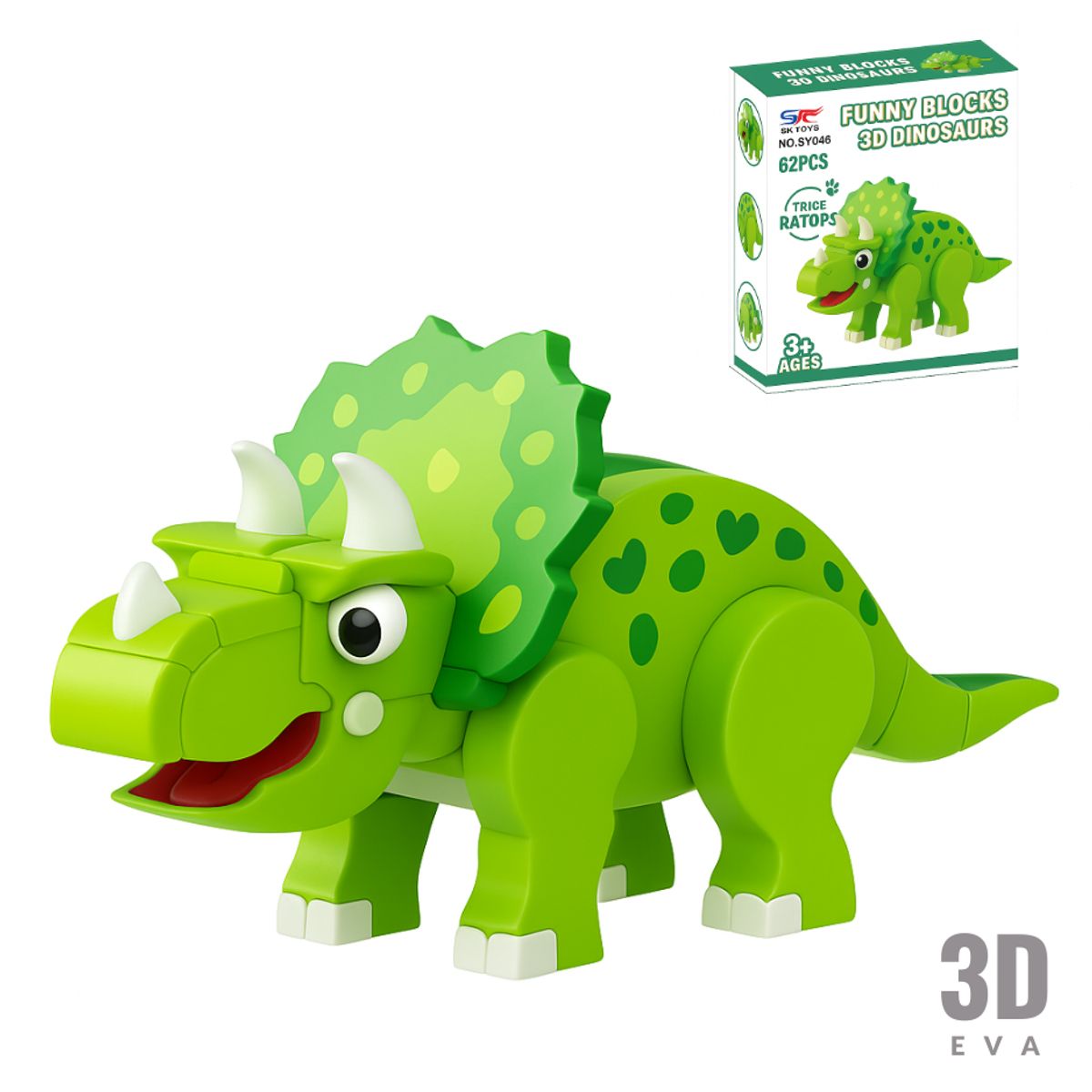 GARSIL - Dinosaurio 3d Didáctico Armable Goma Eva Puzzle Triceratops