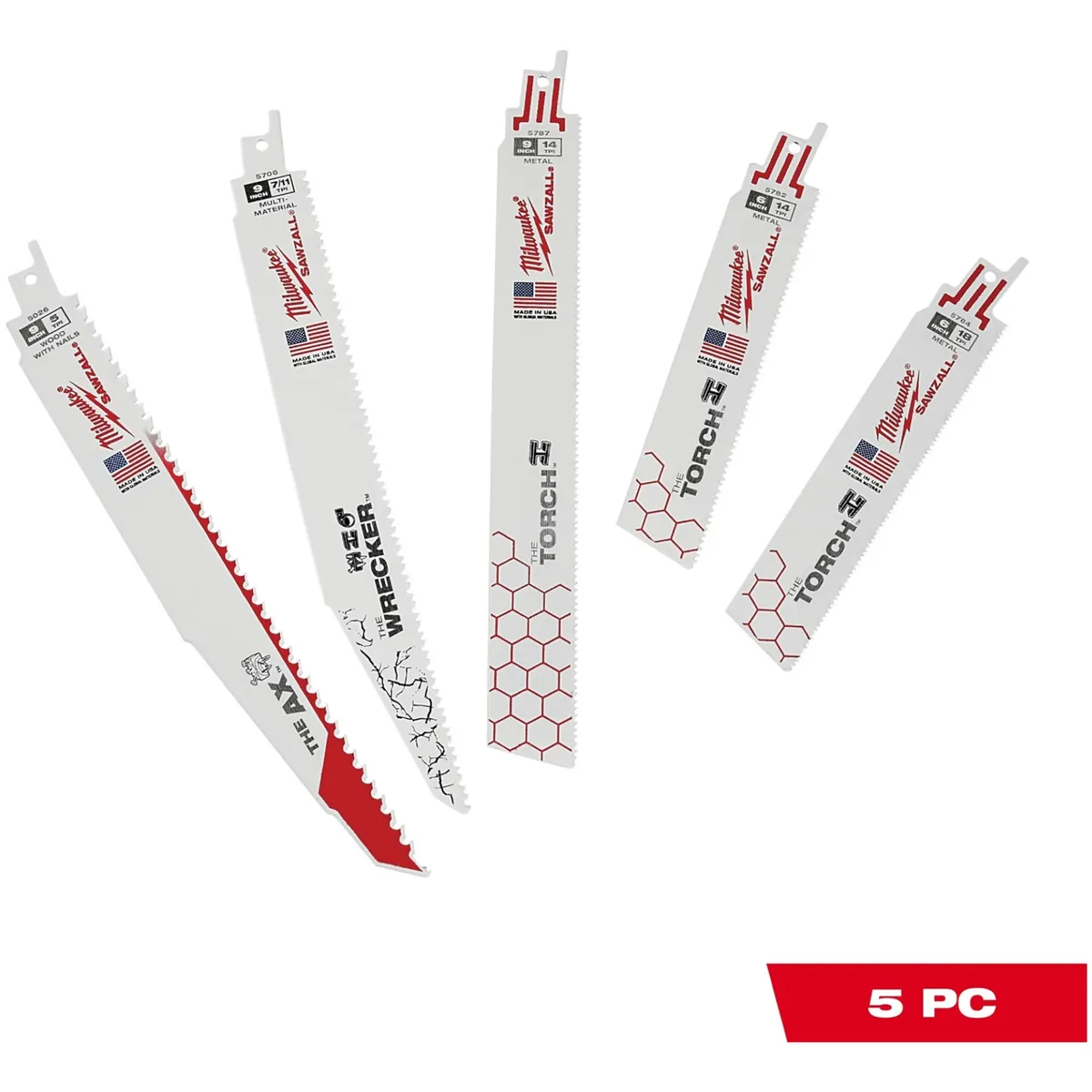 MILWAUKEE - Set Hojas De Sierra Sable 5 Pcs Demolición Milwaukee Eo