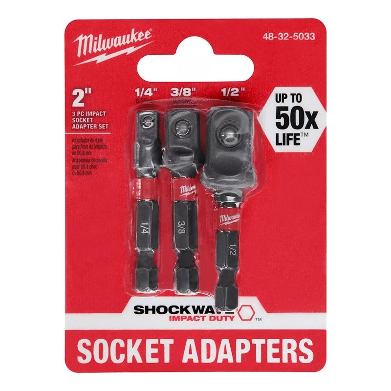 MILWAUKEE - Set 3 Adaptadores Para Dados Milwaukee Shockwave.- E.o
