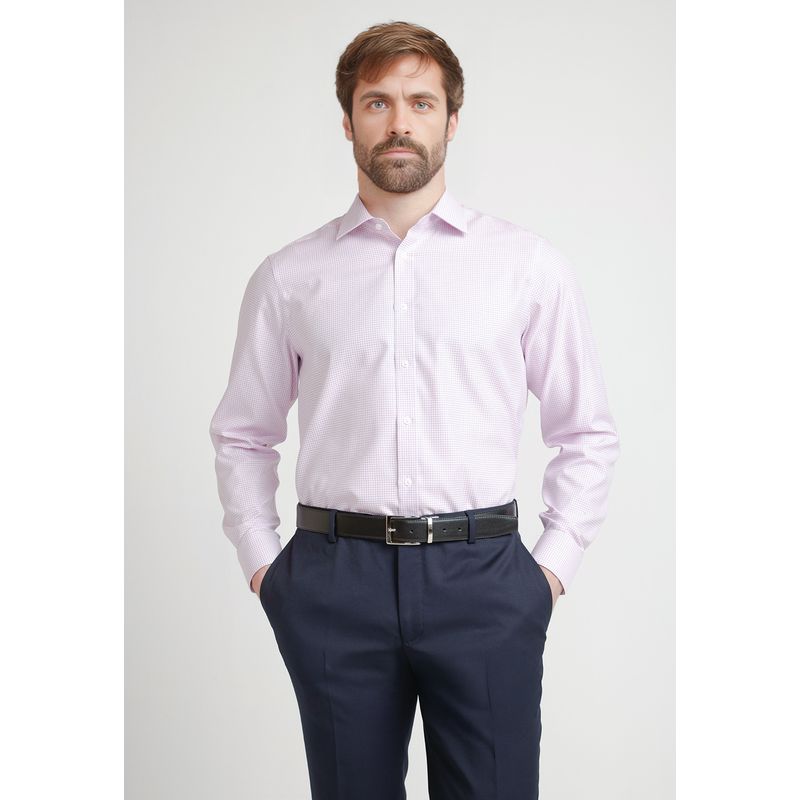 TRIAL - Camisa Hombre Formal Algodón Microdiseño Regular Travel Rosado