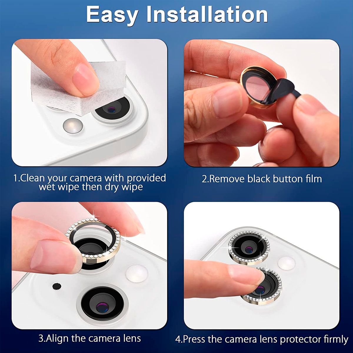 JOIGO - Protector de Lentes de Camara Para iPhone 14 Pro / 14 Pro Max Piedras Azul