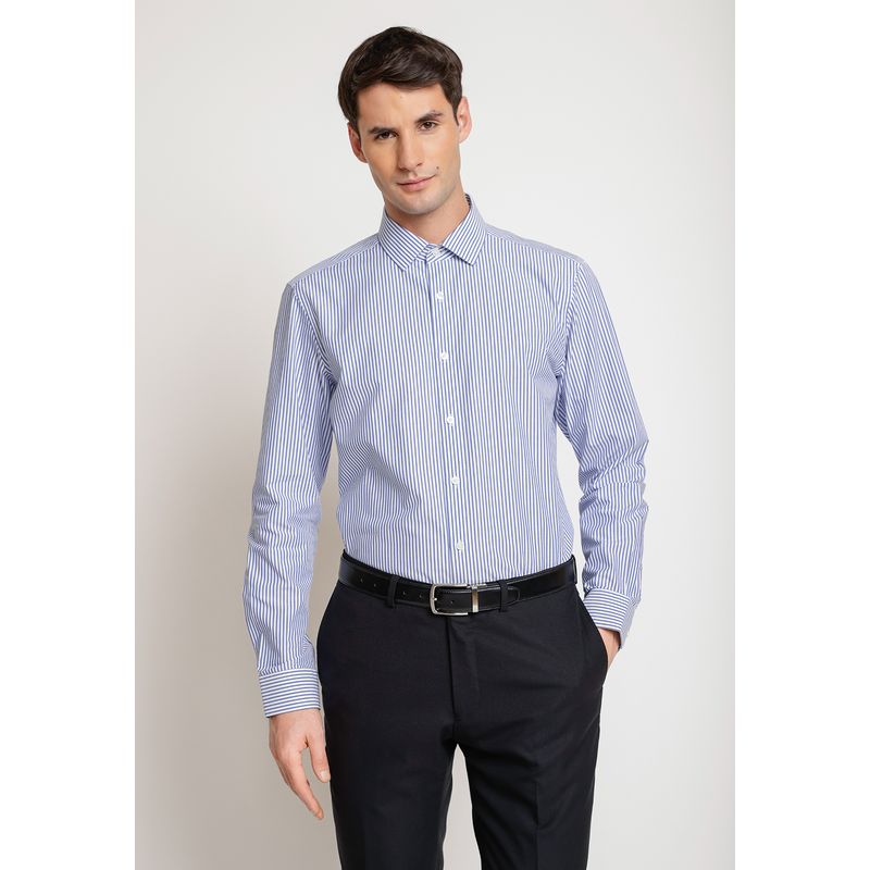 PERRY ELLIS - Camisa Hombre Formal Algodón Listada Azul Perry Ellis