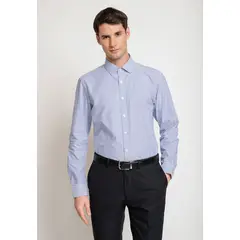 PERRY ELLIS - Camisa Hombre Formal Algodón Listada Azul