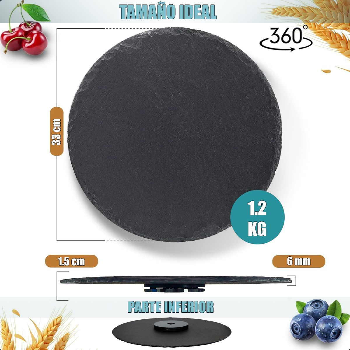 WAYU - Plato Giratorio De Piedra Pizarra Plato Giratorio Wayu 33cm