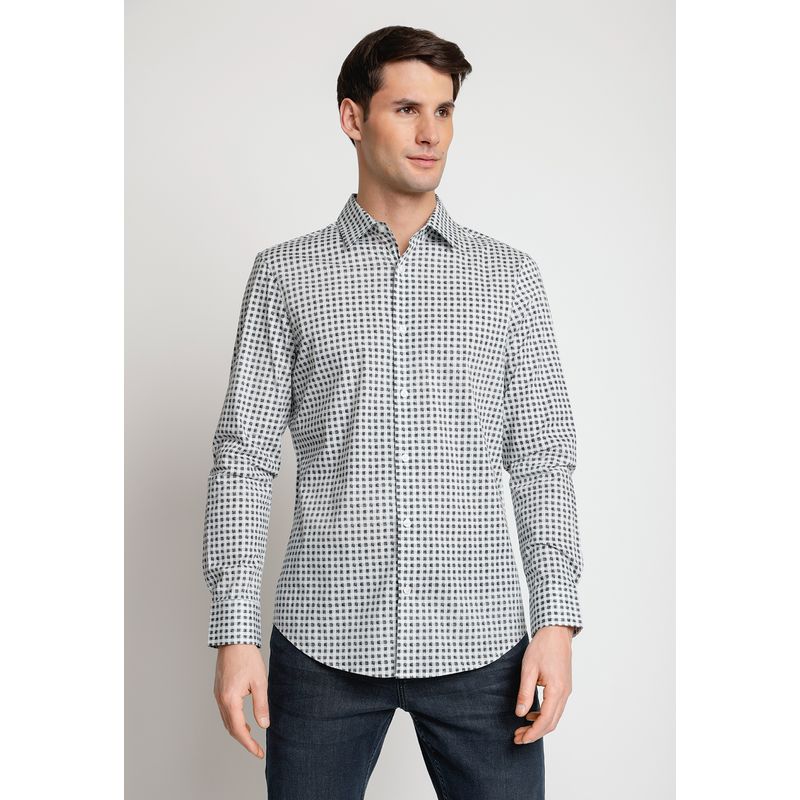 PERRY ELLIS - Camisa Hombre Manga Larga Stretch Estampada Blanco Perry Ellis