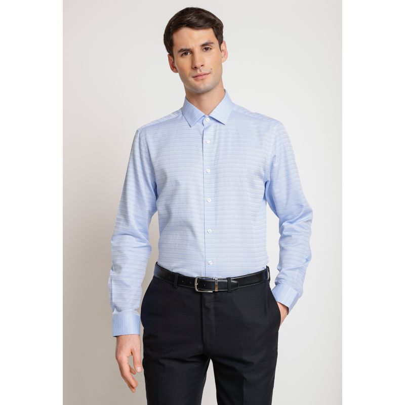 PERRY ELLIS - Camisa Hombre Formal Algodón Dobby Celeste Perry Ellis