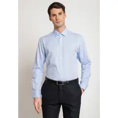 PERRY ELLIS - Camisa Hombre Formal Algodón Dobby Celeste