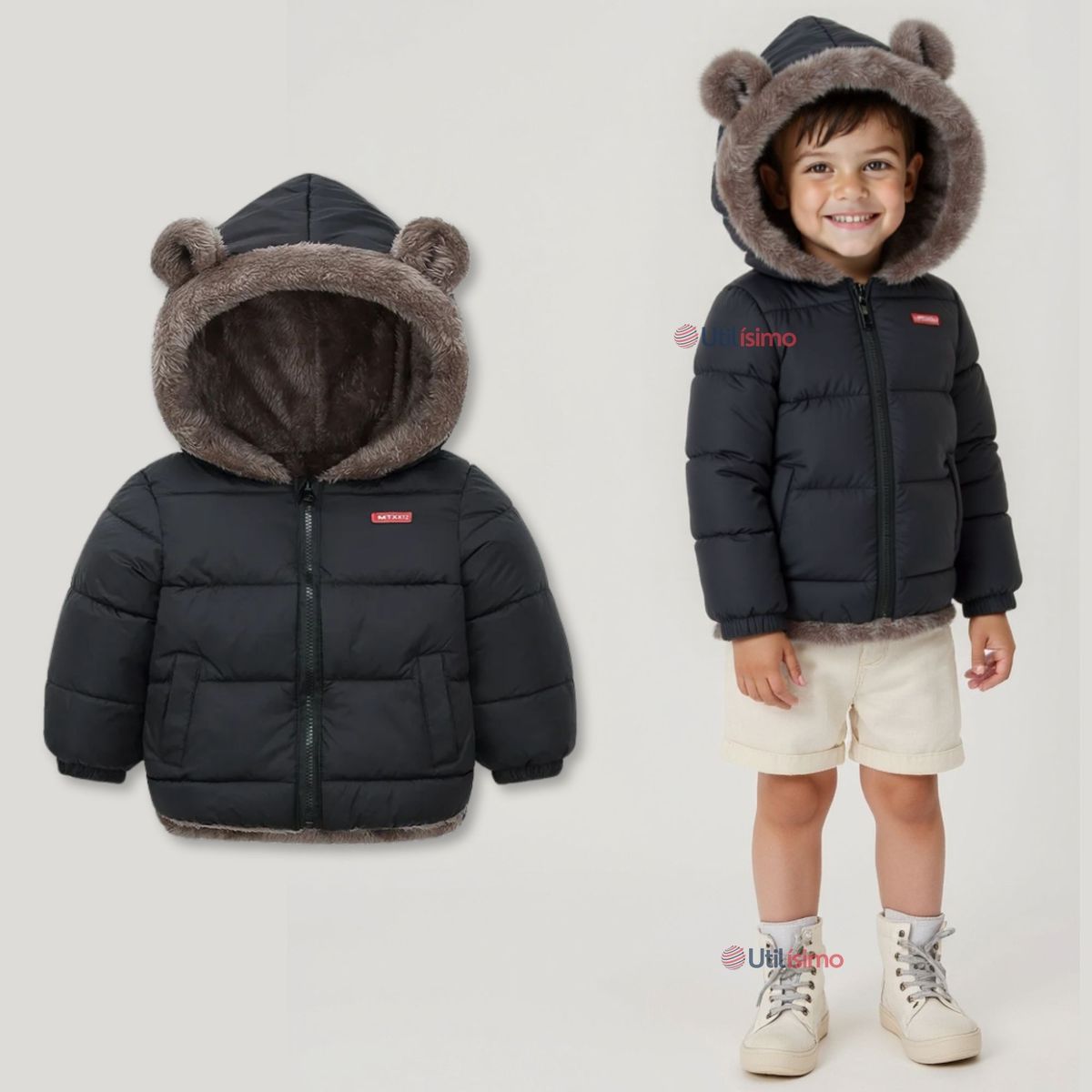 JUMP KIDS - Parka Con Capucha Manga Larga Niño Orejitas Negro