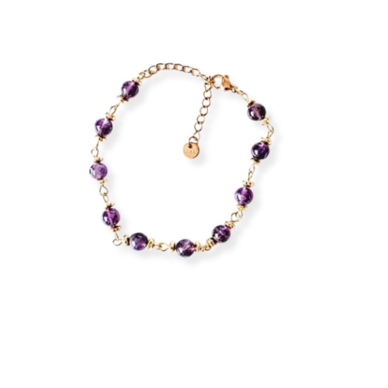 GENERICO - Pulsera de piedra amatista en acero dorado