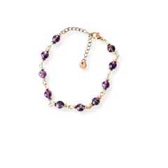 GENERICO - Pulsera de piedra amatista en acero dorado