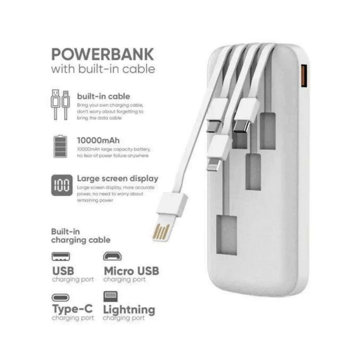 GENERICO - Power Bank Bateria Externa VIDVIE 10000Mah Pantalla Digital 4 en 1